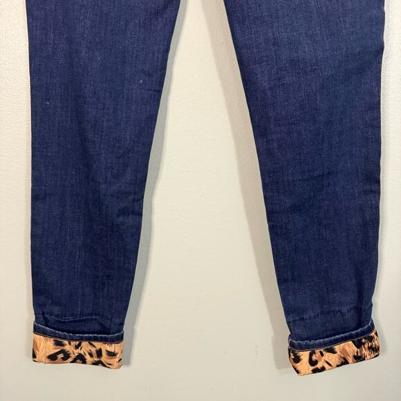 KANCAN Denim Jeans Womens 9/28 Leopard Patch Cuffed Mid Rise Ripped Skinny Blue - Picture 6 of 9